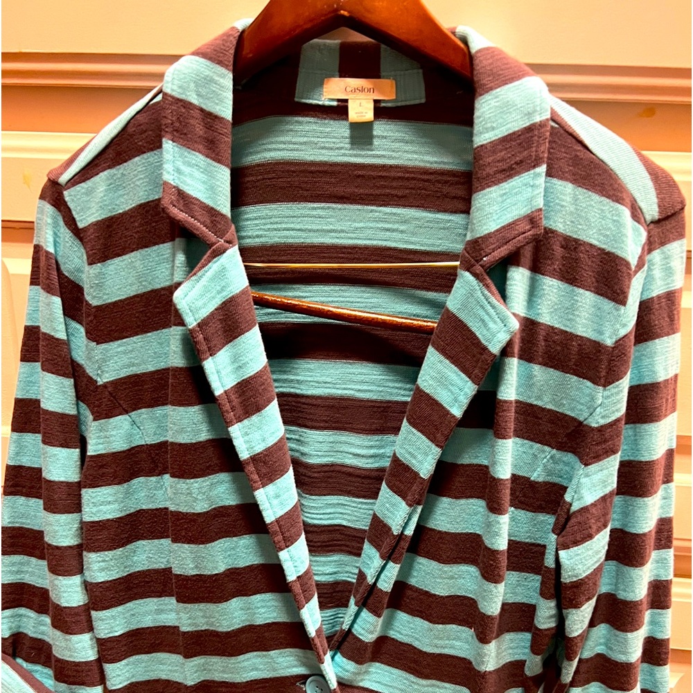 Lightweight Turquoise and grey Blazer by Caslon. Perfect Summer layer!  Size L